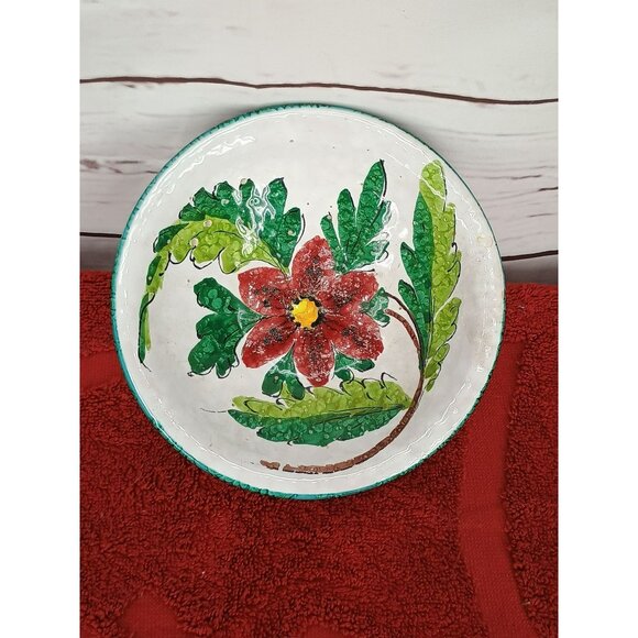 Italian Pottery Christmas Serving 2 x 6 Bowl Red Flowers Poinsettias - Picture 1 of 6